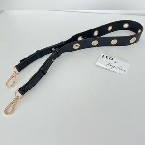 Leo & Angeline Black Gold Grommet Wide Bag Shoulder Strap NWT
